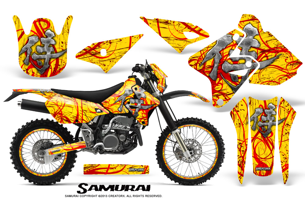 Suzuki DRZ400 Enduro Graphics Kit Samurai Red Yellow NP Rims